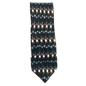 Hallmark Holiday Traditions Silk Black Reindeer Tie